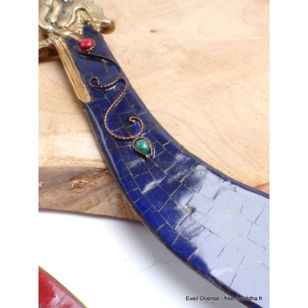 Epée de Manjushri courbe corail ou lapis lazuli Objets rituels bouddhistes MJ3