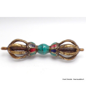 Dordjé tibétain 8 branches laiton pierres 17 cm Cloches et dorjé tibétains DP3