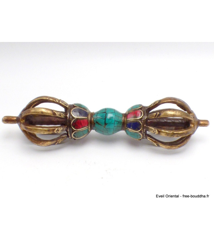 Dordjé tibétain 8 branches laiton pierres 17 cm Cloches et dorjé tibétains DP3