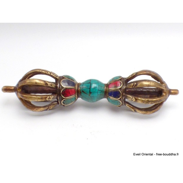 Dordjé tibétain 8 branches laiton pierres 17 cm Cloches et dorjé tibétains DP3