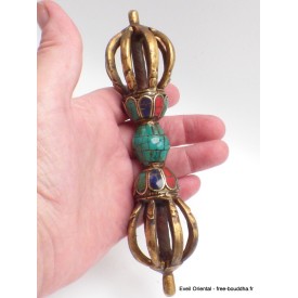 Dordjé tibétain 8 branches laiton pierres 17 cm Cloches et dorjé tibétains DP3