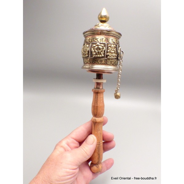 Moulin à prières tibétain 8 signes auspicieux 26 cm Objets rituels bouddhistes MAA1