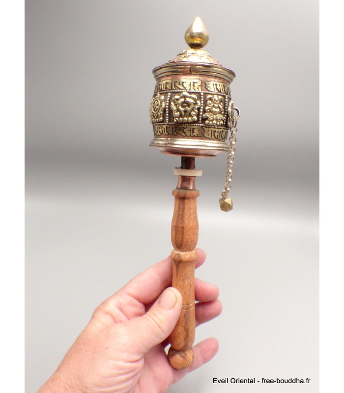 Moulin à prières tibétain 8 signes auspicieux 26 cm Objets rituels bouddhistes MAA1