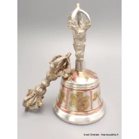 Cloche tibétaine plaqué argent 12 cm - Cloche tibétaine et dorjé tibétain