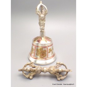 Cloche tibétaine plaqué argent 12 cm Cloches et dorjé tibétains CDB2