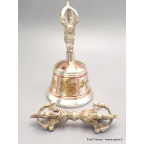 Cloche tibétaine plaqué argent 12 cm - Cloche tibétaine et dorjé tibétain