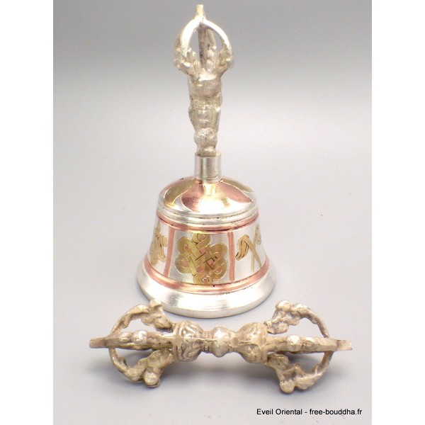 Cloche tibétaine plaqué argent 12 cm Cloches et dorjé tibétains CDB2