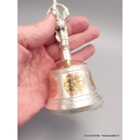 Cloche tibétaine plaqué argent signes auspicieux 12 cm Cloches et dorjé tibétains CDB2.1