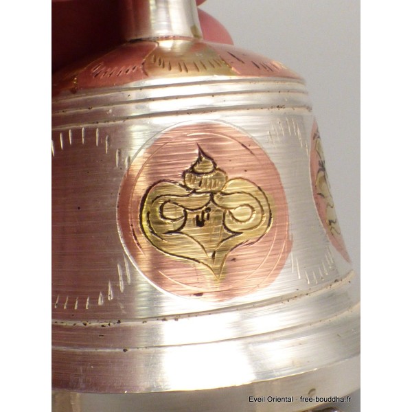 Cloche tibétaine plaqué argent signes auspicieux 12 cm Cloches et dorjé tibétains CDB2.1