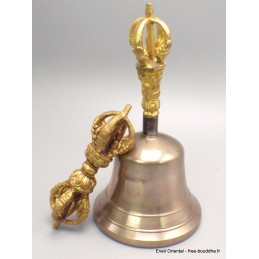 Cloche tibétaine bouddhiste Haute Qualité bronze 18 cm Objets rituels bouddhistes CTHQ3