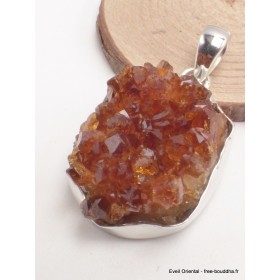 Bijou pendentif Citrine druze miel foncé serti clos Bijoux en Citrine LAM9.4