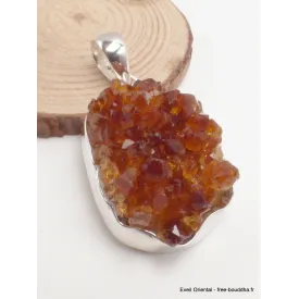 Bijou pendentif Citrine druze miel foncé serti clos - Bijoux en Citrine