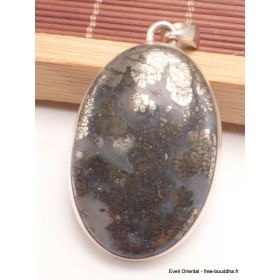 Rare Pendentif Pyrite sur Agate oval Pendentifs pierres naturelles LAM2.3