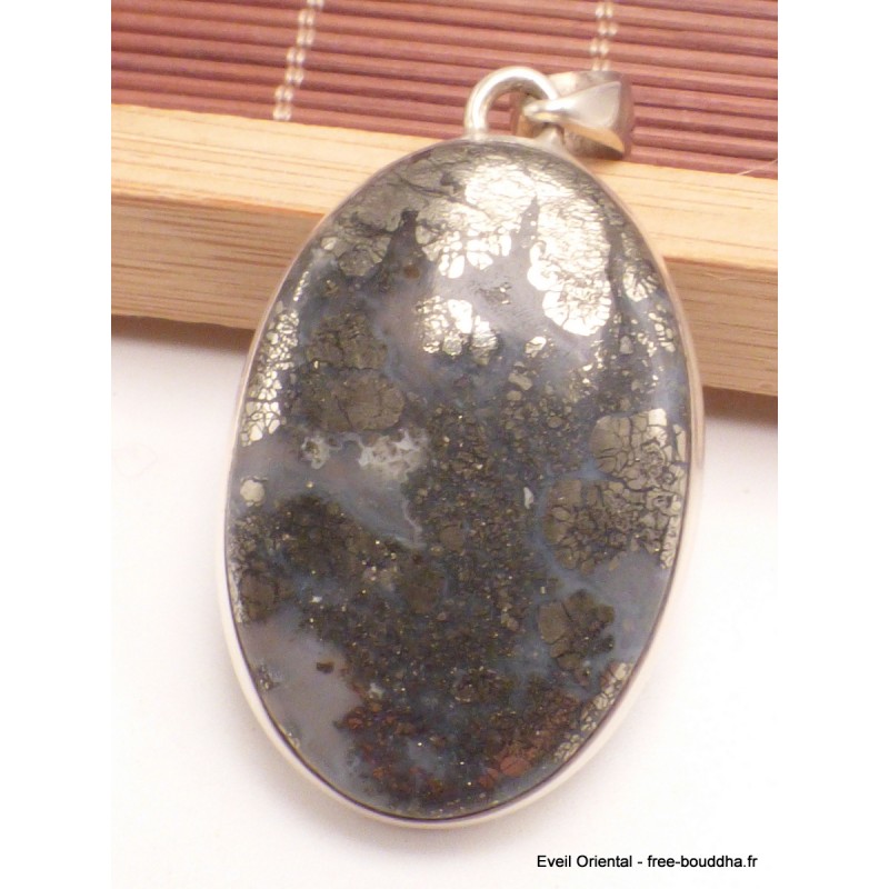 Rare Pendentif Pyrite sur Agate oval Pendentifs pierres naturelles LAM2.3