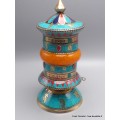 Moulin à prières bouddhiste Turquoise et ambre 21 cm Moulins à Prières tibétains PGAM18
