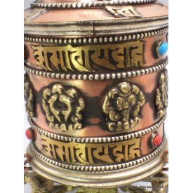 Moulin à prières tibétain en métal, 16 cm, artisanal.