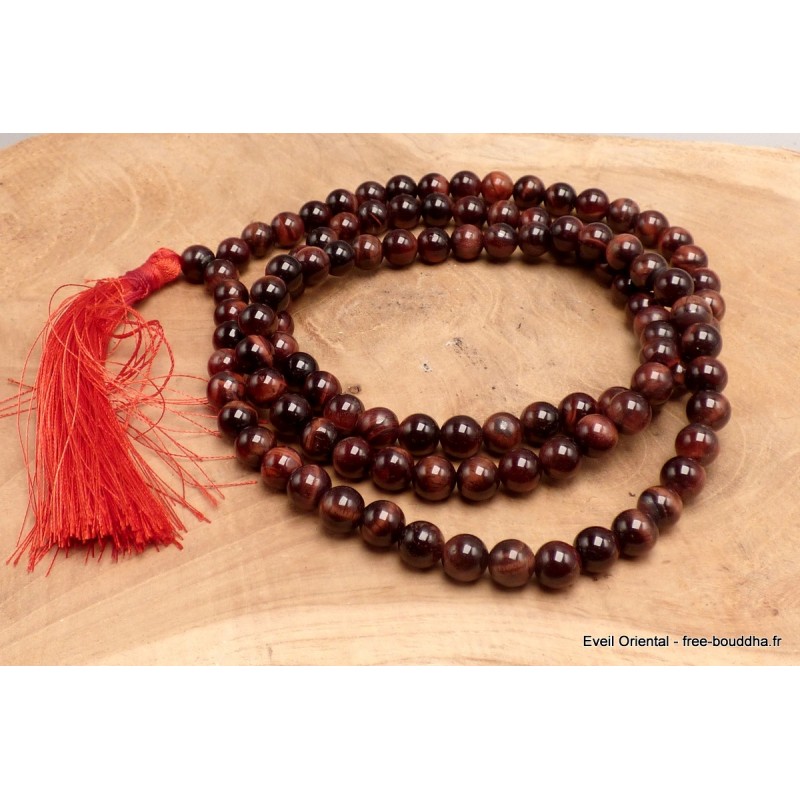 Mala tibetain authentique en Oeil de tigre rouge Mala tibétain 108 perles MADP3