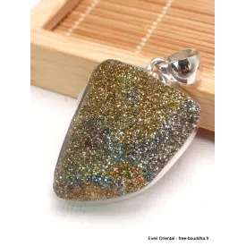 Gros Pendentif argent Pyrite arc-en-ciel asymétrique - Pendentifs pierres naturelles