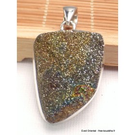 Gros Pendentif argent Pyrite arc-en-ciel asymétrique Bijoux en Pyrite arc-en-ciel YM66.1