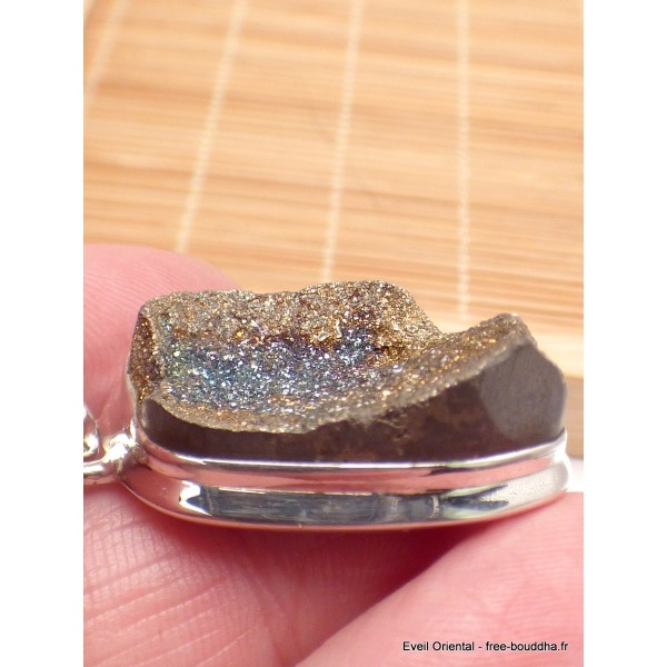 Pendentif Pyrite arc-en-ciel bleu foncé cuivré Bijoux en Pyrite arc-en-ciel YM66.3