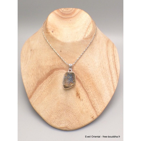 Pendentif Pyrite arc-en-ciel bleu foncé cuivré Bijoux en Pyrite arc-en-ciel YM66.3