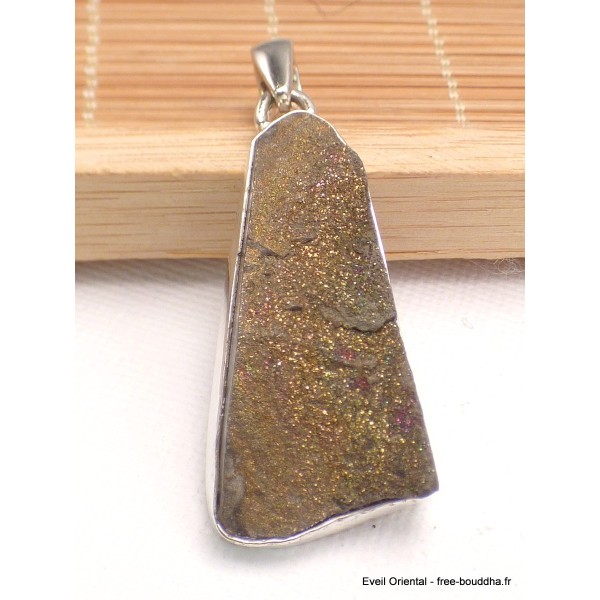Pendentif Pyrite arc-en-ciel bleu bronze rose Bijoux en Pyrite arc-en-ciel YM66.4