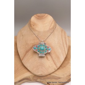 Pendentif spirituel tibétain – Ghau poison en métal et pierres