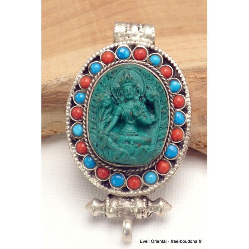 Pendentif poison bouddhiste ghau Tara verte Pendentifs Ghau PGH4