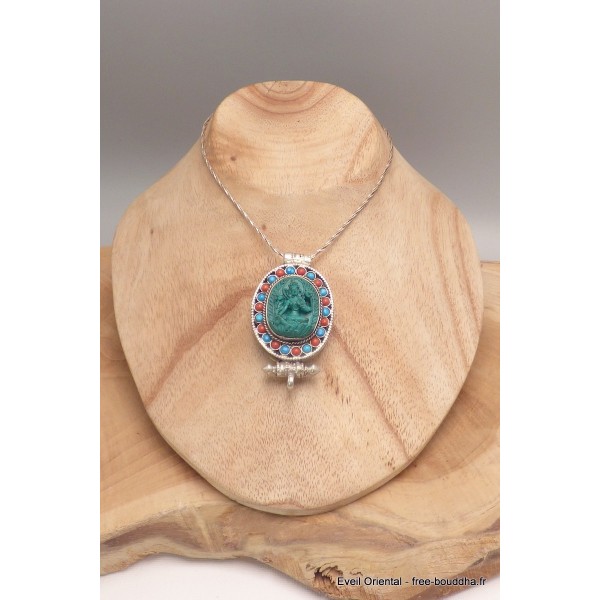 Pendentif poison bouddhiste ghau Tara verte Pendentifs Ghau PGH4