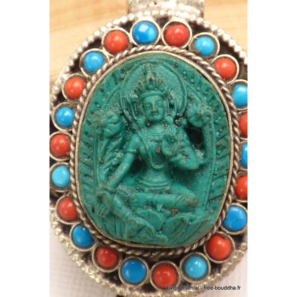 Pendentif poison bouddhiste ghau Tara verte Pendentifs Ghau PGH4