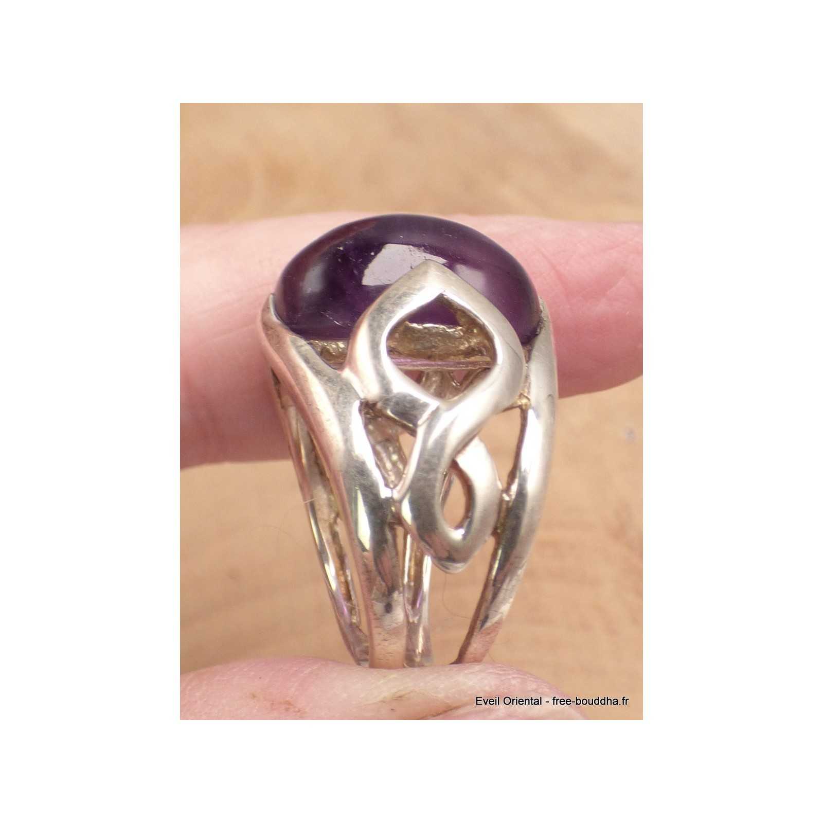 Bague Argent 925 Améthyste Vintage - Taille 59, Cabochon, Deux Tons, Occasion Très Bon état