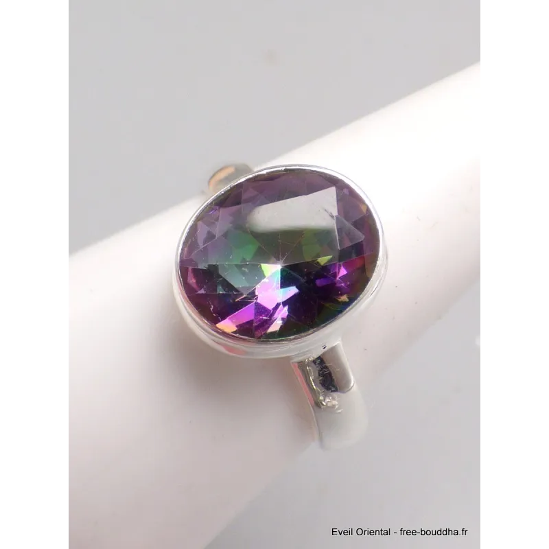 Bague ovale Quartz mystique taille 59 - Bijoux en Quartz Mystique
