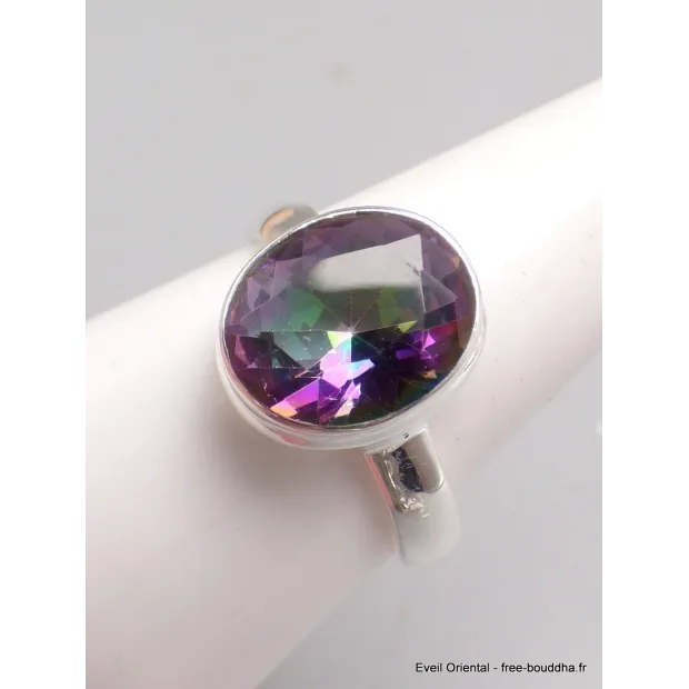 Bague ovale Quartz mystique taille 59 - Bijoux en Quartz Mystique