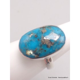 Bague vraie turquoise avec pyrite taille 59 Bijoux en Turquoise Iranienne (Nishapur) YM67.7