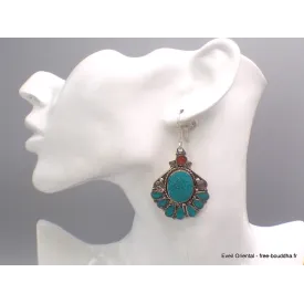 Boucles d'oreilles tibétaines longues forme fleur - Boucles d'oreilles tibétaines