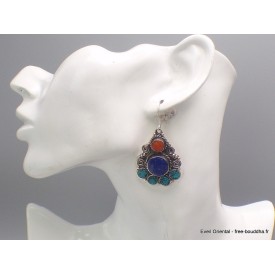 Boucles d'oreilles tibétaines pendantes 3 couleurs