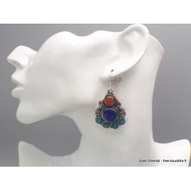 Boucles d'oreilles tibétaines pendantes 3 couleurs - Boucles d'oreilles tibétaines