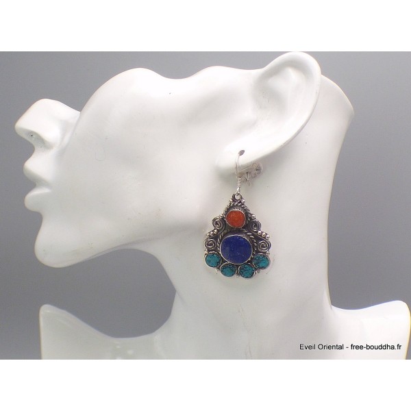 Boucles d'oreilles pendantes tibétaines 3 couleurs Boucles d'oreilles tibétaines LBOT35