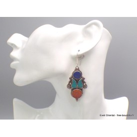 Boucles d'oreilles tibétaines longues traditionnelles 