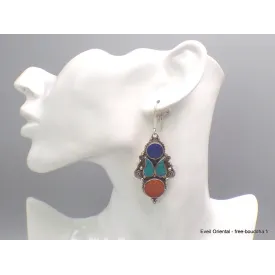Boucles d'oreilles tibétaines longues traditionnelles - Boucles d'oreilles tibétaines