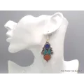 Boucles d'oreilles tibétaines longues traditionnelles - Boucles d'oreilles tibétaines