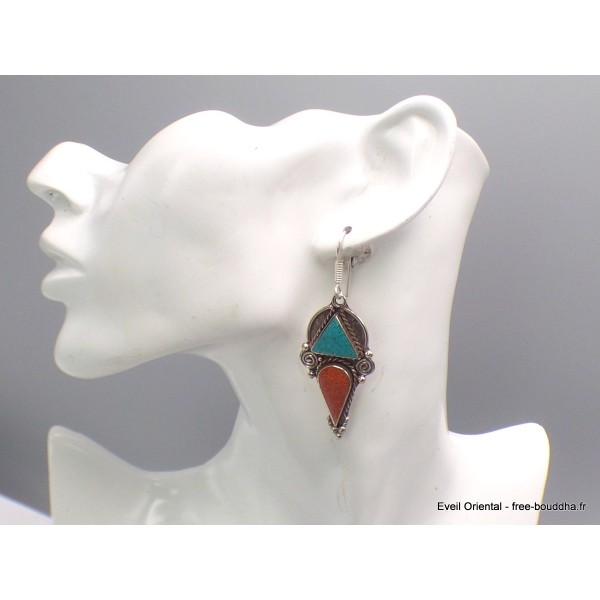 Boucles d'oreilles longues tibétaines en pointe Boucles d'oreilles tibétaines LBOT38