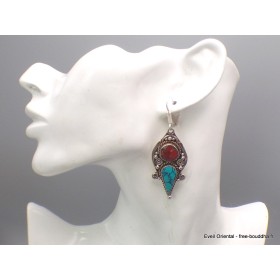 Longues boucles d'oreilles tibétaines en turquoise Boucles d'oreilles tibétaines LBOT39