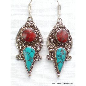 Longues boucles d'oreilles tibétaines en turquoise Boucles d'oreilles tibétaines LBOT39