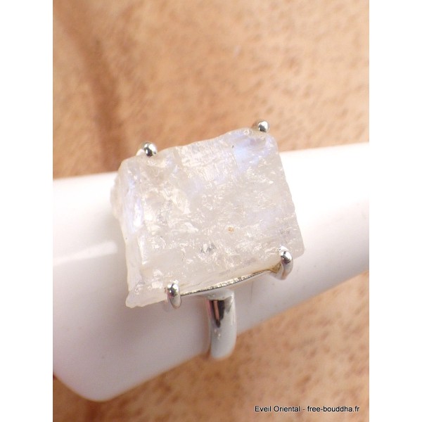 Bague Pierre de Lune brute Péristérite asymétrique taille 64 Bijoux en Pierre de lune pac47.3