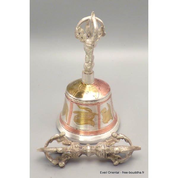 Cloche tibétaine et dordjé en bronze laiton 12,5 cm Objets rituels bouddhistes CEDOR12