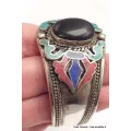 Gros Bracelet tibetain look ancien onyx noir - Bracelets tibétains bouddhistes