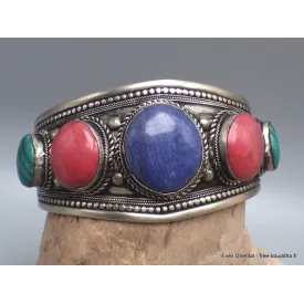 Large Bracelet tibétain métal Pierres reconstituées - Bracelets tibétains bouddhistes