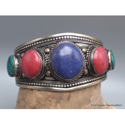 Large Bracelet tibétain métal Pierres reconstituées Bijoux tibetains bouddhistes BRAC203.4