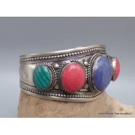 Large Bracelet tibétain métal Pierres reconstituées - Bracelets tibétains bouddhistes